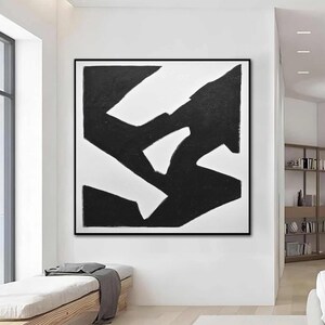 Black and white modernist painting original geometric abstract art wall art on canvas vintage gallery acrylic 50&#39;s retro design painting
