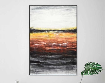 Large original abstract painting 24 x 36 contemporary art red modern abstract vertical painting on canvas by L.Beiboer - ready to hang