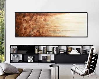 Large art original abstract painting panoramic loft style art big large brown modern abstract oil painting fine art by L.Beiboer