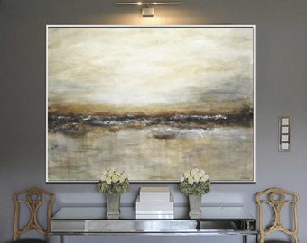 Large Landscape Painting Contemporary Fine Art Abstract Wall Art Suede Sienna Artwork Acrylic XXL Painting on Canvas by L.Beiboer