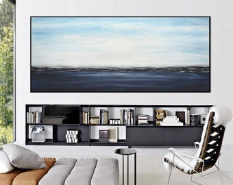 Large abstract landscape painting original blue landscape oversized seascape artwork modern abstract art oil painting design by L.Beiboer