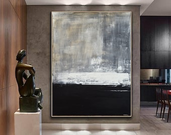 Large Artwork Vertical Abstract Painting Modern Landscape Wall Art Brown Black Oil Painting on Canvas Fine Art by L.Beiboer