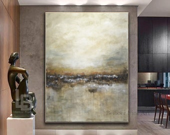 Large Art Vertical Framed Landscape Painting Modern Abstract Wall Art Brown Tan Artwork Oil Painting on Canvas Big Art Fine Art by L.Beiboer