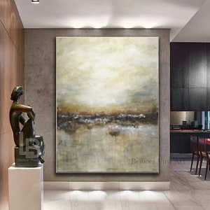 Large Art Vertical Framed Landscape Painting Modern Abstract Wall Art Brown Tan Artwork Oil Painting on Canvas Big Art Fine Art by L.Beiboer