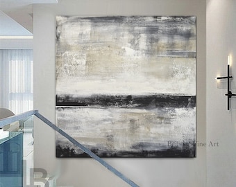 Large Beige Gray Abstract Painting Greige Hand Painted Original Wall Art Office Decor Horizon Neutrals Earth Tones Artwork On Canvas