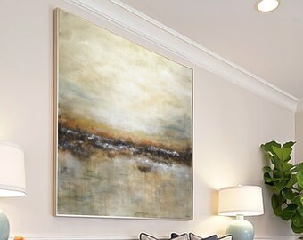 Large original abstract landscape painting tan brown olive modern abstract art oil painting wall art large artwork by L.Beiboer