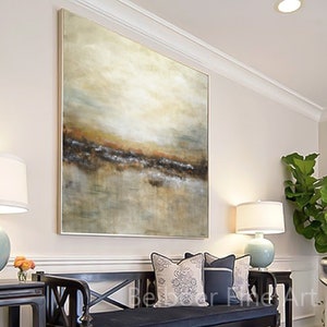 Large original abstract landscape painting tan brown olive modern abstract art oil painting wall art large artwork by L.Beiboer