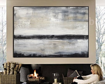 Large abstract landscape painting original panoramic artwork modern oil painting float frames optional hand painted by L.Beiboer