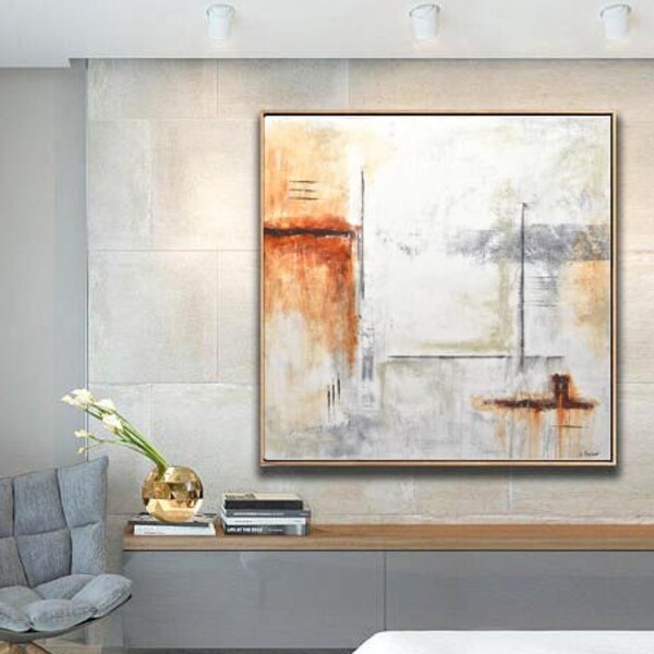 Original Abstract painting 36 x 36 contemporary wall decor square brown large abstract painting modern art peinture by L.Beiboer