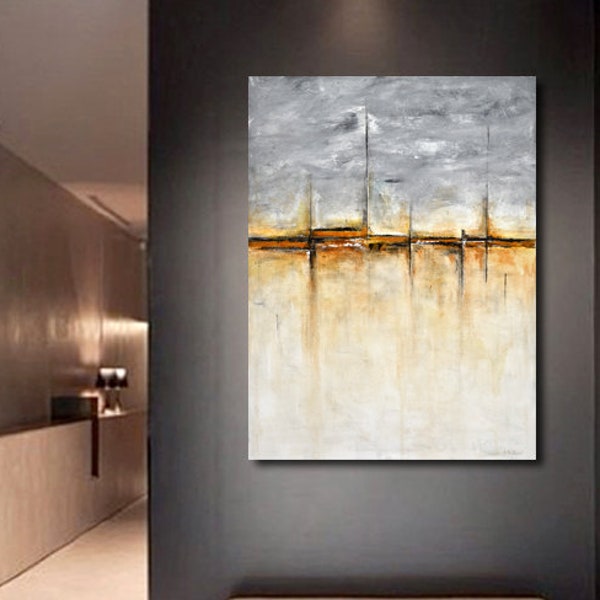 Abstract painting original abstract oil painting large art contemporary gray sienna wall art abstract artwork design by L.Beiboer