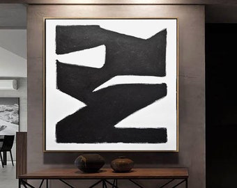 Black and white minimalist painting original abstract art on canvas geometric square wall art modern acrylic painting design by L.Beiboer