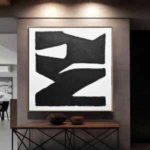 Black and white minimalist painting original abstract art on canvas geometric square wall art modern acrylic painting design by L.Beiboer