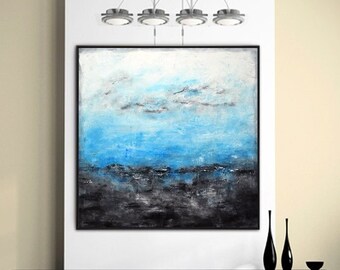 Landscape painting original large painting square abstract 36 x 36 textured oil painting ocean blue seascape modern art decor by L.Beiboer