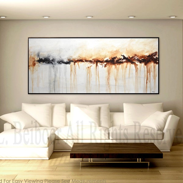 Large abstract painting original art 6ft large white brown modern abstract big oil painting wall art large artwork 30 x 72 by L.Beiboer