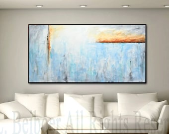 Original 72" large painting abstract art 6ft huge white blue gray modern painting large artwork wall art XXL art big by L.Beiboer