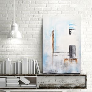 Original abstract painting large contemporary art blue white expressionist wall art modern oil painting design decor by L. Beiboer