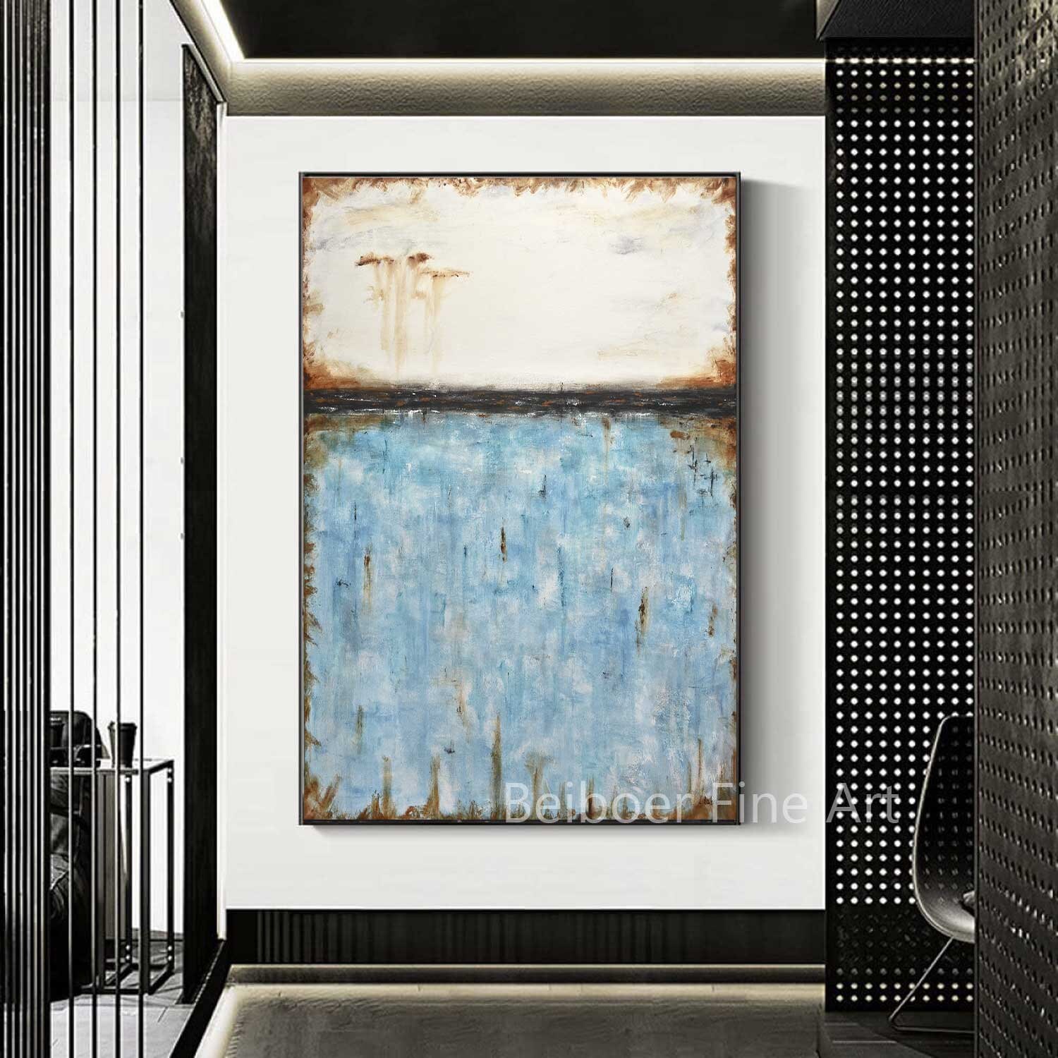 Original Large Painting Framed Abstract Art Turquoise Oil Painting Wall ...