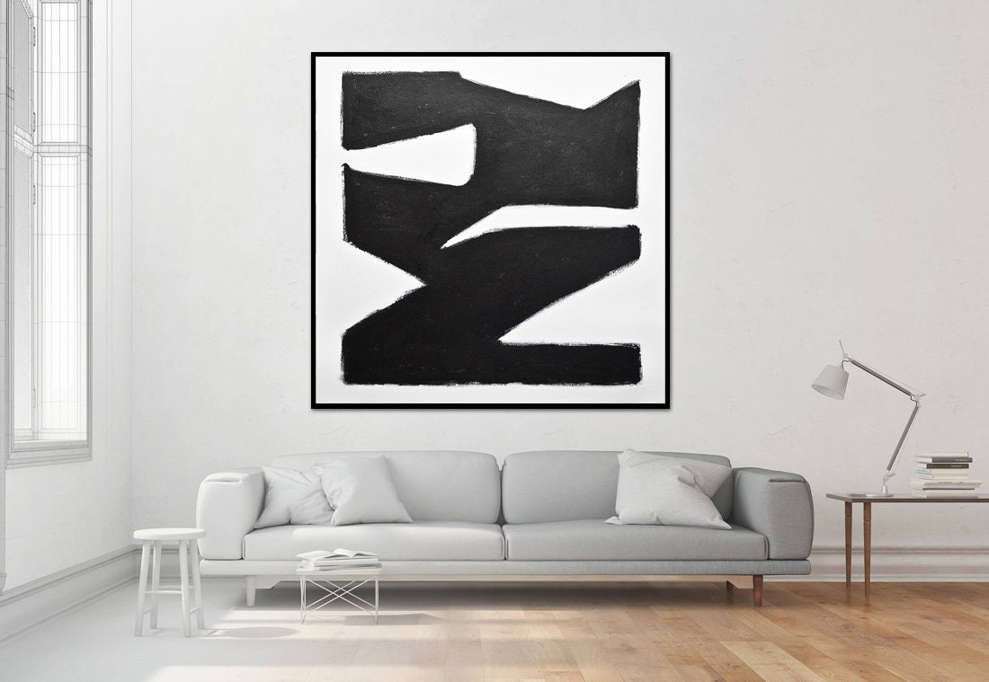 Black and White Minimalist Painting Original Abstract Art on Canvas ...