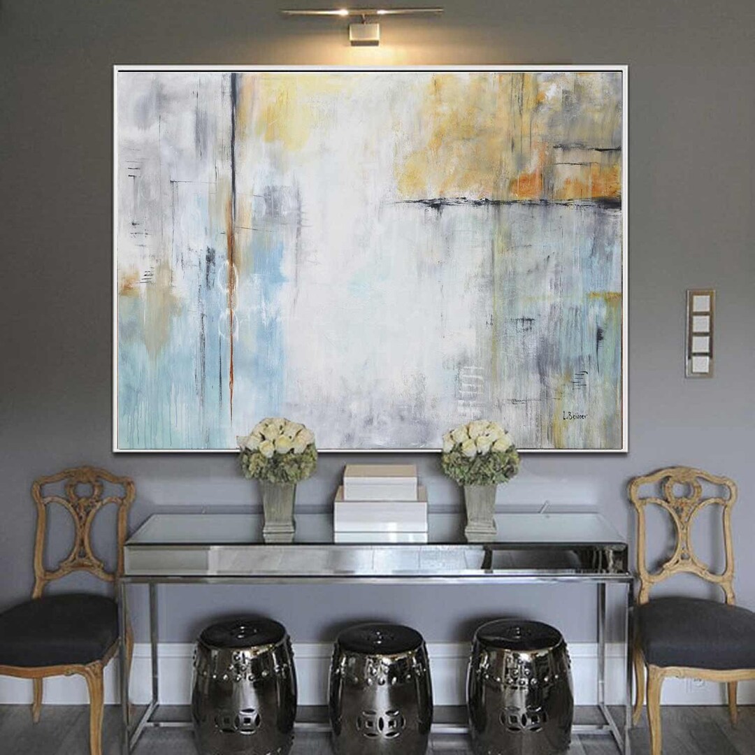 Contemporary Blue Yellow Abstract Painting Handmade High Quality ...