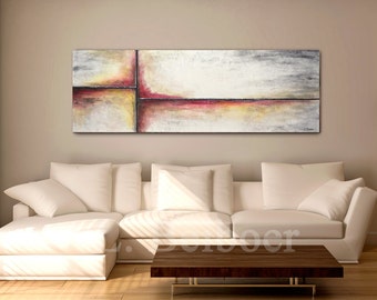 Large abstract painting original panoramic art 5 foot big gray red modern abstract painting oil 20 x 60 MADE-TO-ORDER by L. Beiboer
