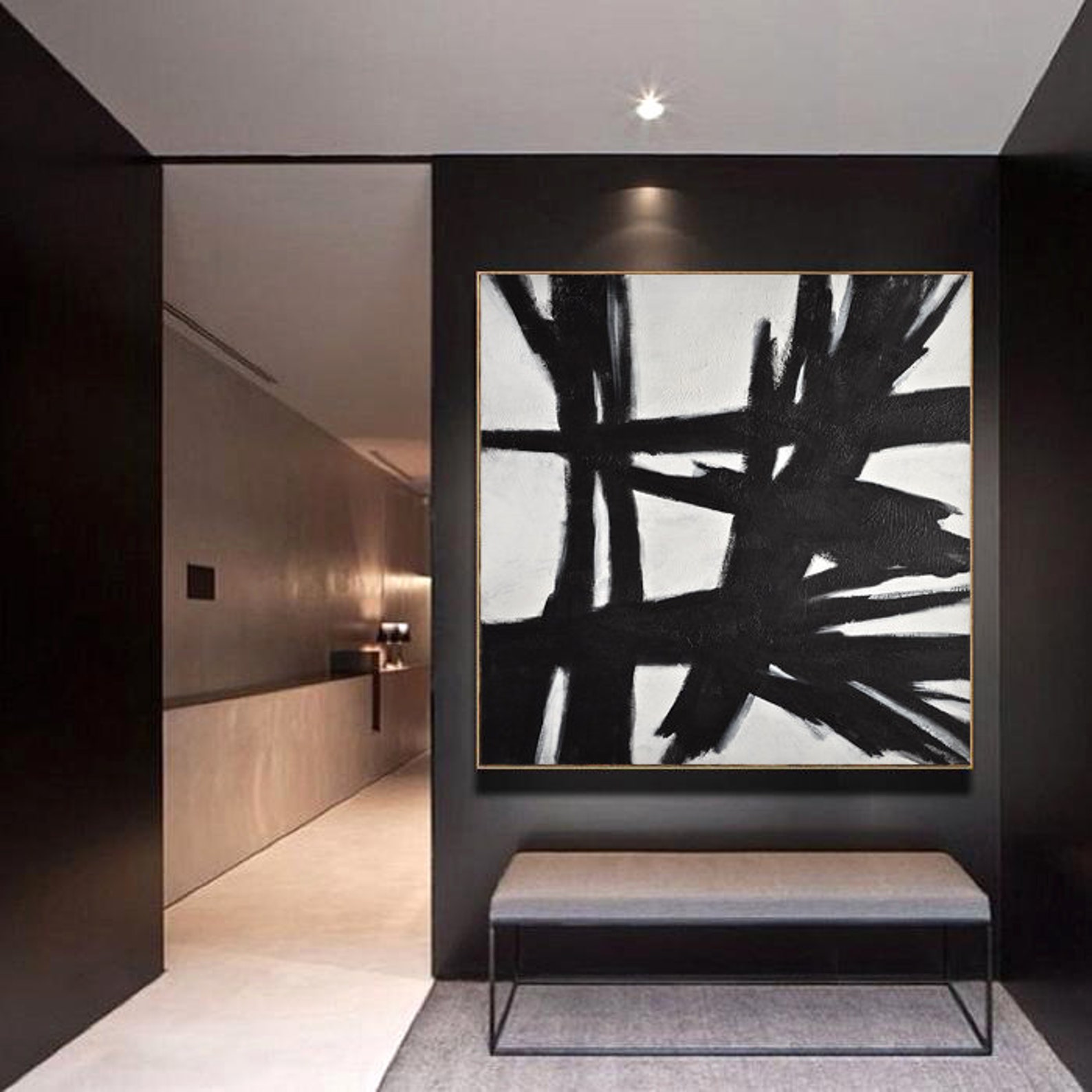 Black and White Wall Art Minimalist Painting Original Modern - Etsy