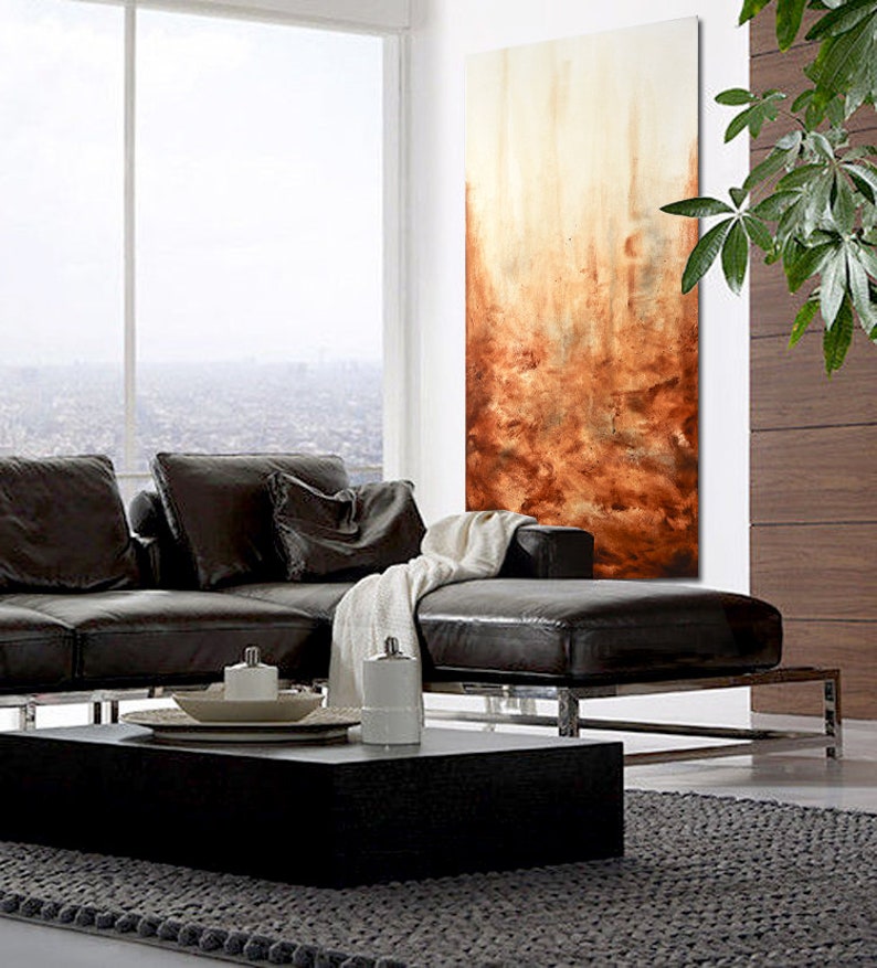 Large art original abstract painting panoramic loft style art big large brown modern abstract oil painting fine art by L.Beiboer image 3