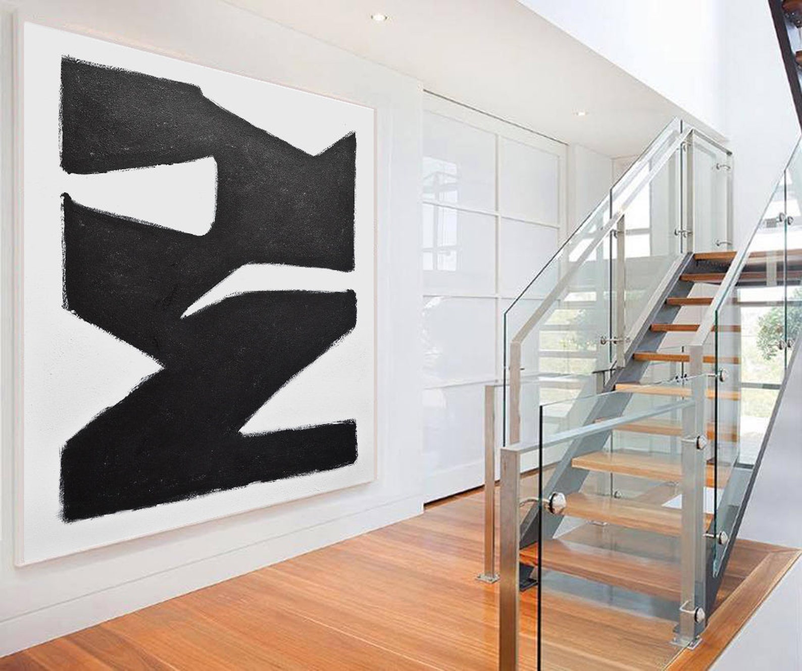 Black and White Minimalist Painting Original Abstract Art on Canvas ...