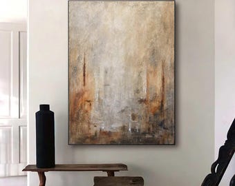 Sienna Brown Umber Vertical Painting On Canvas, Textured Wabi Sabi Art, Framed Abstract
