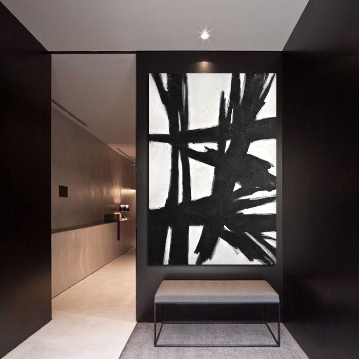 Black and White Abstract Painting Original Large Wall Art Vertical ...