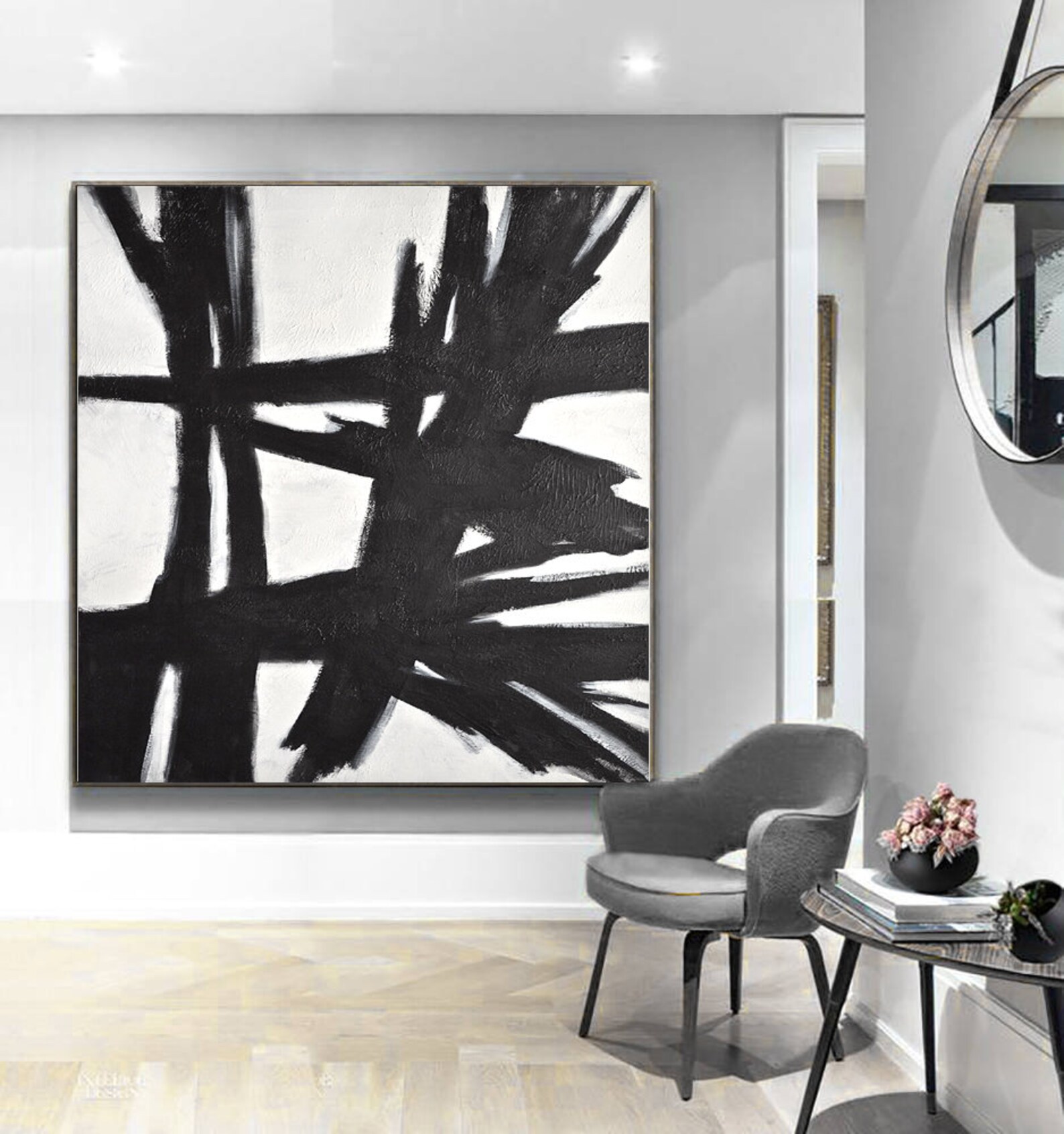 Black and White Wall Art Minimalist Painting Original Modern - Etsy