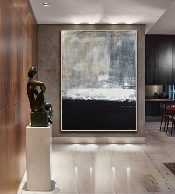 Large Artwork Vertical Abstract Painting Modern Landscape Wall Art Brown Black Oil Painting on Canvas Fine Art by L.Beiboer