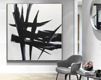 Black and white artwork minimalism painting emotional expressive large original abstract art on canvas square oil painting handmade