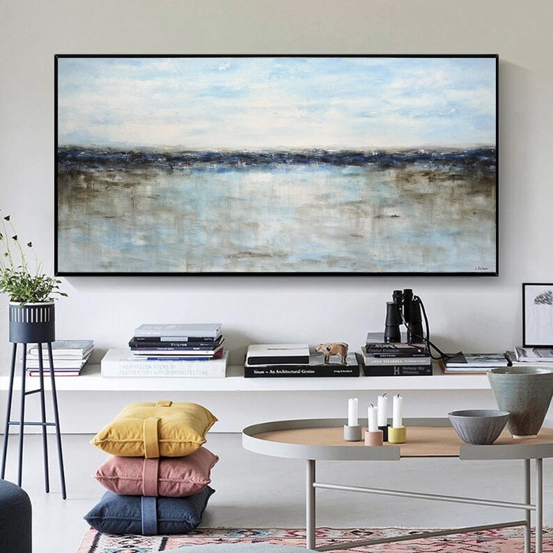 Large landscape painting original abstract art white blue ocean painting modern abstract oil painting artwork by L.Beiboer image 2