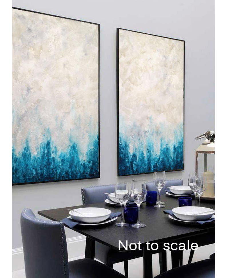 Set of 2 Abstract Art Large Artwork Oil Paintings Diptych Blue Etsy