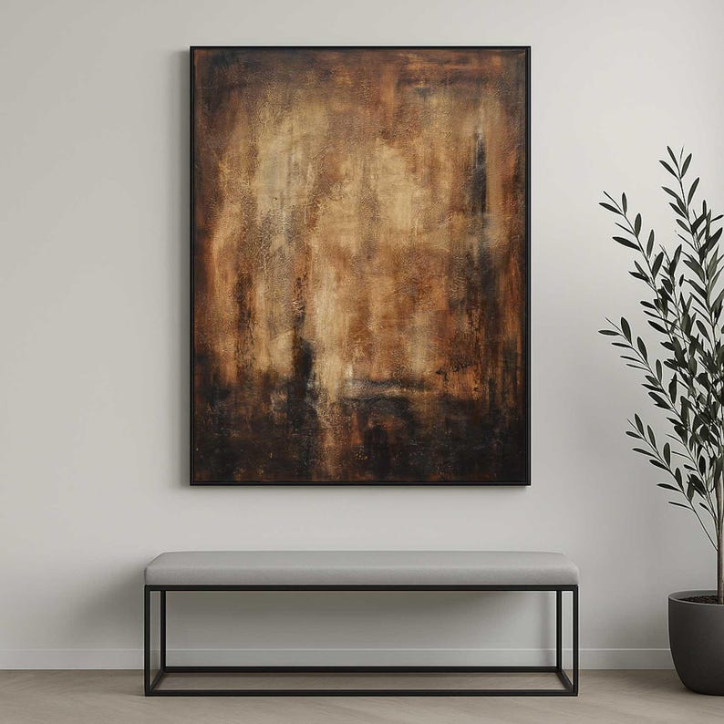 Original Large Art Brown Beige Wabi Sabi Vertical Framed Abstract ...