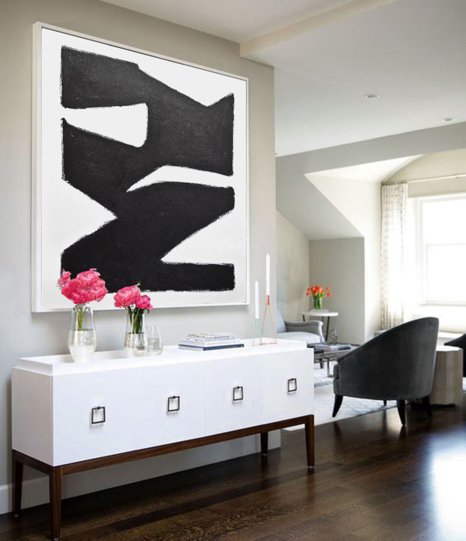 Black and White Minimalist Painting Original Abstract Art on Canvas ...