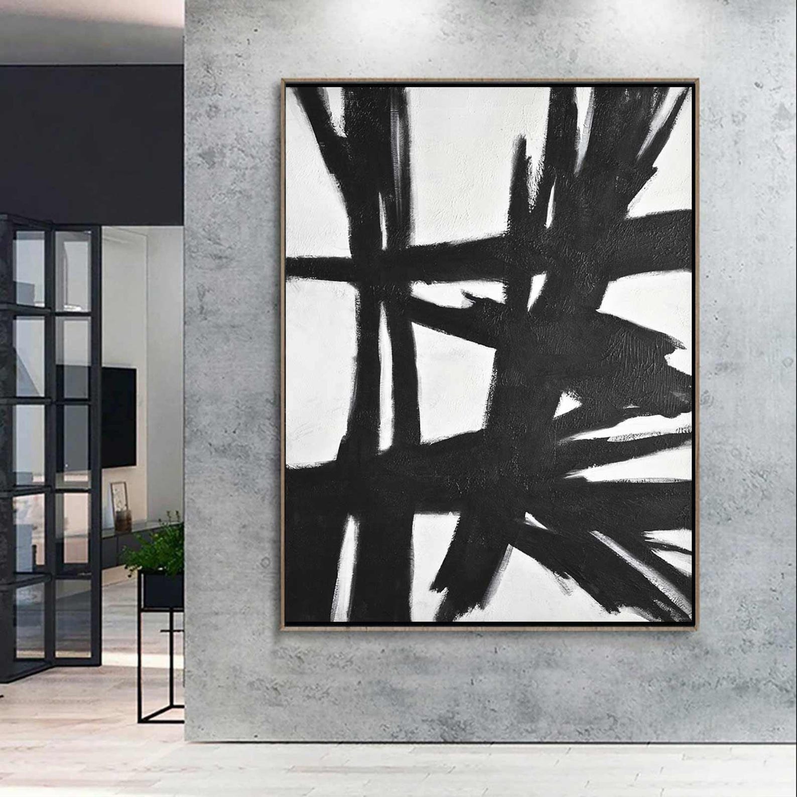 Black and White Abstract Painting Original Large Wall Art Vertical ...