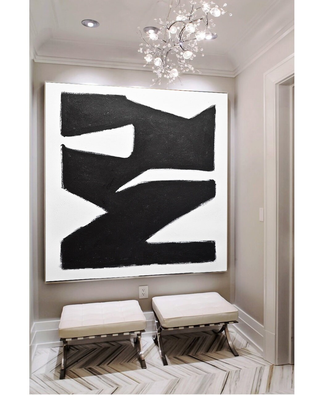 Black and White Minimalist Painting Original Abstract Art on Canvas ...