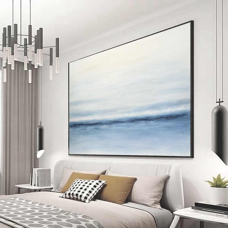 Abstract landscape painting, large original blue artwork, modern abstract art best selling oil painting design by L.Beiboer, hand painted