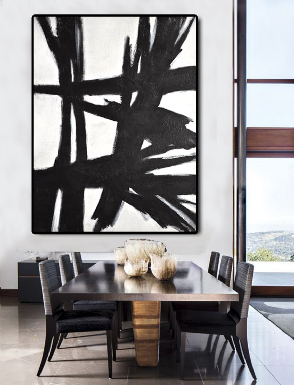 Black and White Abstract Painting Original Large Wall Art Vertical ...