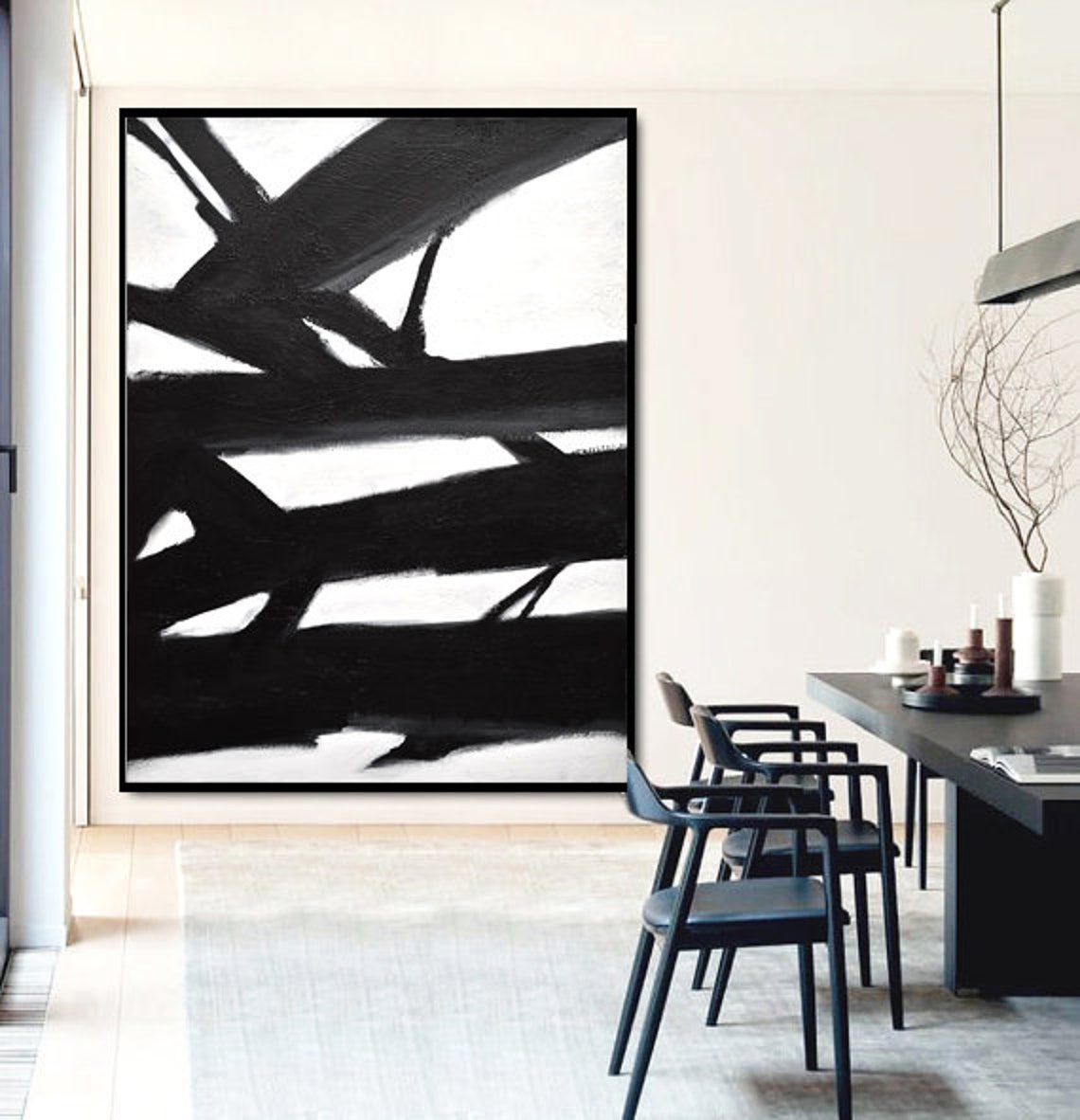 Large Wall Art Black and White Painting Modern Vertical Loft Etsy UK