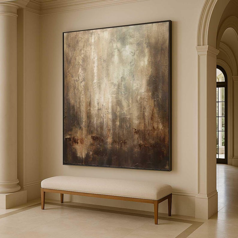 Textured Abstract Wabi Sabi Painting Brown Umber Vertical Framed ...