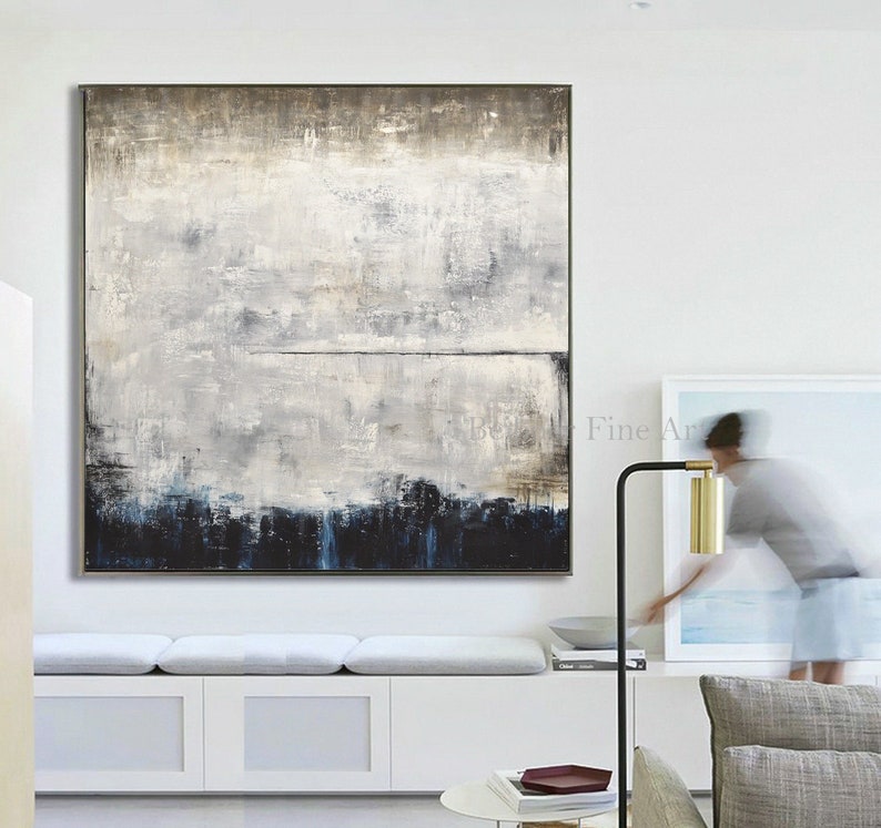 Abstract Square Oversized Acrylic Painting Blue Gray Wall Art On Canvas Current Trend Art 72 x 72 Office Decor by L.Beiboer image 1