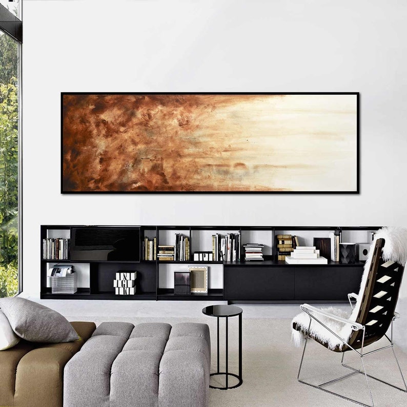 Large art original abstract painting panoramic loft style art big large brown modern abstract oil painting fine art by L.Beiboer image 1