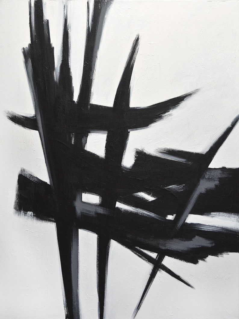 Abstract Painting Original Large Wall Art Black and White Vertical ...
