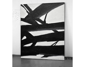 Large wall art black and white painting gray scale modern vertical loft style minimalist abstract geometric wall art painting by L.Beiboer