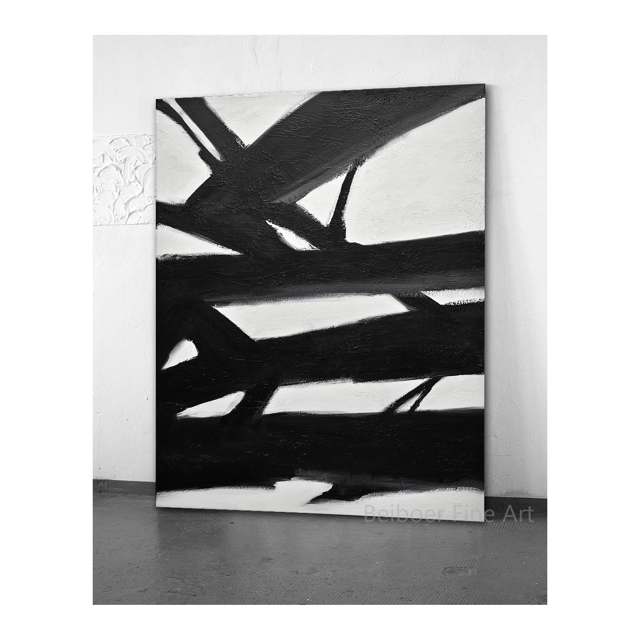 Large Wall Art Black and White Painting Gray Scale Modern Vertical Loft ...