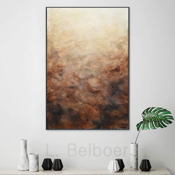 Original abstract boho wall art acrylic painting textured art palette knife brown modern abstract large painting - ready to hang