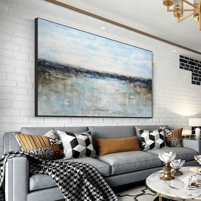 Large landscape painting original abstract art white blue ocean painting modern abstract oil painting artwork by L.Beiboer image 1