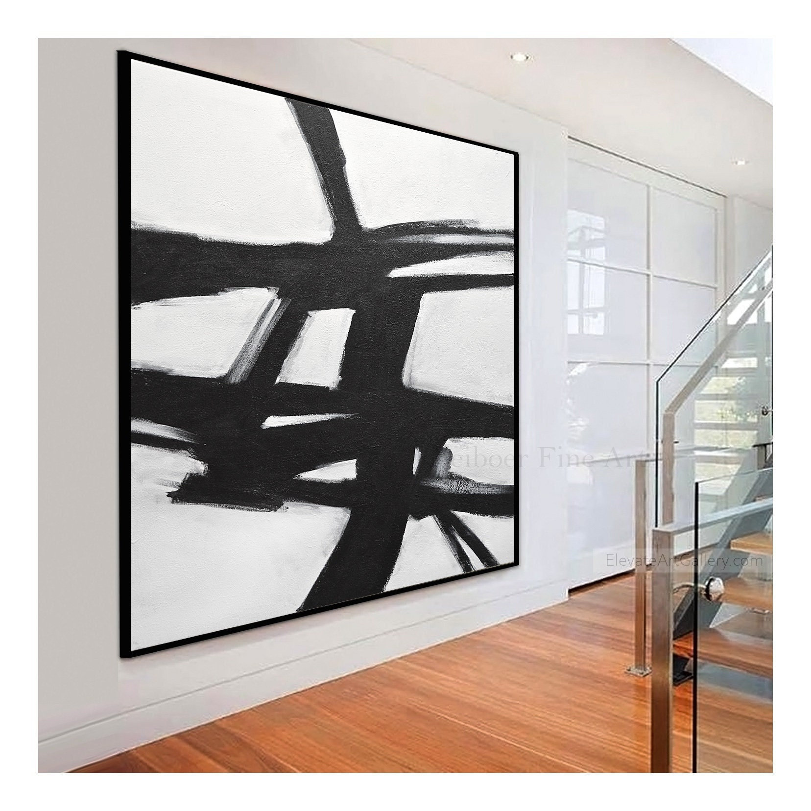 Abstract expressionist painting black & white oversized modern art on canvas original design monochrome acrylic painting for living room